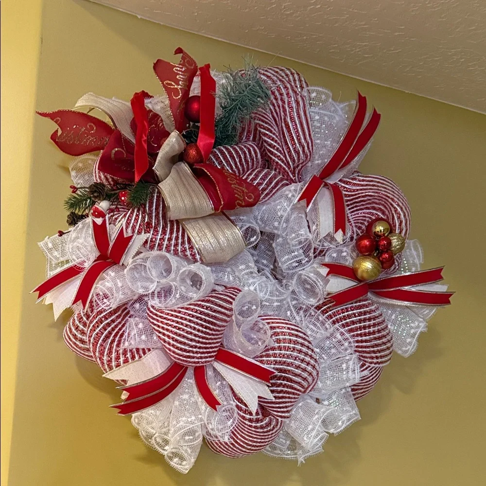Festive Red and White Holiday Wreath